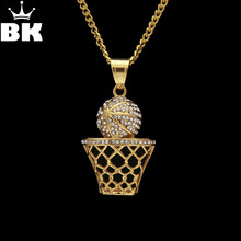 New Fashion Hip Hop Crystal BasketBall Nets Pendant Necklace Gold Iced out Bling Full Rhinestone For Men Women Sport Jewelry 2024 - buy cheap