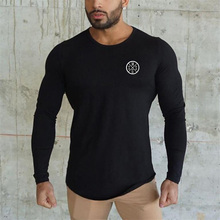 Muscleboys camiseta de manga longa masculina, camiseta de algodão elástico de alta qualidade com estampa fitness de marca para primavera e outono, 2019 2024 - compre barato