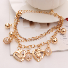 MINHIN-pulsera bonita de Color dorado para niña, cadena de varias capas con decoración de diamantes de imitación, el mejor regalo, pulsera estilo romántico 2024 - compra barato