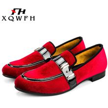 New Fashion Men Velvet Dress Shoes  Men's Party and Wedding Handmade Loafers Gold Buckle Men' Flats 2024 - buy cheap