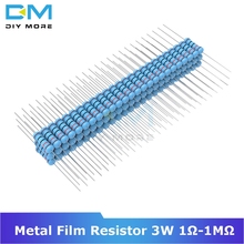 Металлический пленочный резистор, 100 шт., 3 Вт, 1R-1M Ом, сопротивление 1R 2.2R 4.7R 5.1R 10R 20R 22R 47R 1% -1% Diy Электронный резистор 2024 - купить недорого