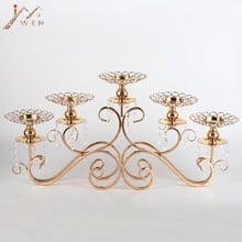 Castiçal de metal com 5 braços, 34 cm de altura, acabamento dourado brilhante, suporte de velas para decoração de mesa residencial, casamento 2024 - compre barato