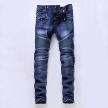 Four seasons can wear High quality men's jeans Casual ripped biker jeans men hiphop pants Straight jeans for men denim trousers 2024 - buy cheap