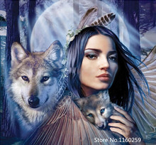 Pintura de diamante 5D Diy de Lobo y Luna y belleza, mosaico de diamantes de imitación, bordado de diamantes de imitación, punto de cruz 2024 - compra barato