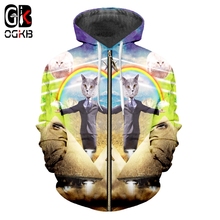 OGKB Zipper Hoodies Man Hooded Long Sleeve Animal 3D Pullover Printed Gentleman Cat Rainbow Hip Hop Large Size Hoodie Sweatshirt 2024 - buy cheap