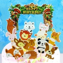 14Pcs Cartoon Wild Animal Cake Topper DIY Decoration For Happy Birthday Party Supplies Kids Favors Forest Animals Cupcake Decor 2024 - buy cheap