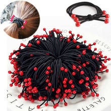 Korean Fashion New Hair Accessories 6 Red Beads Hair Band Female Tie Hair Band Bow High Elastic Head Rope Hair Accessories 2024 - buy cheap
