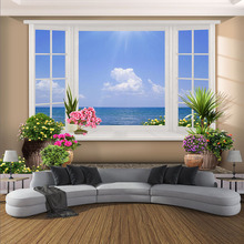 Custom Wall Cloth 3D Window Seaside Landscape Photo Murals Wallpaper Living Room TV Sofa Bedroom Home Decor Papel De Parede 3 D 2024 - buy cheap