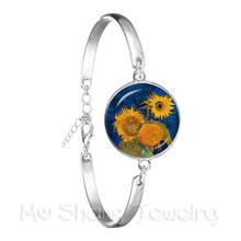 Van Gogh Painting Tredny Bracelet The Starry Night Van Gogh Sunflowers Round Jewelry 18mm Glass Dome Chain Bangle For Women Gift 2024 - buy cheap