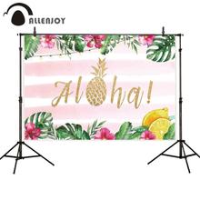 Allenjoy verão pano de fundo photocall rosa listra folhas havaí aloha festa de aniversário pano fotografia photobooth 2024 - compre barato
