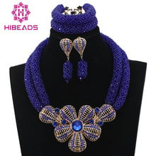 Royal Blue African Beads Jewelry Set for Nigerian Wedding Crystal Rhinestone Pendant Bib Necklace Set Gift Free Shipping WD206 2024 - buy cheap