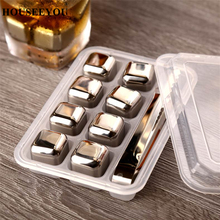 HOUSEEYOU 4/6/8 PCS Stainless Steel 304 Whisky Stones Ice Cubes in Package Whiskey Cooler Rock Ice Stone with Plastic Box Pack 2024 - buy cheap
