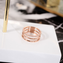 Yun ruo 2018 anel de cristal de 3 camadas, prata e ouro rosê, joias de aço de titânio, joias para casamento, presente de aniversário para mulheres 2024 - compre barato