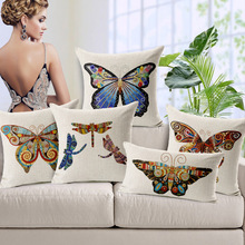 Hand Drawing Colorful Butterfly  Pillow  Linen Cotton Pillow  Home Decor Throw Pillows Decorative Lumbar pillow Sofa Cushion 2024 - buy cheap