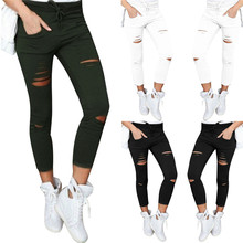 Womail Women Skinny Ripped Hole Pants High Waist Stretch Slim Pencil Trousers oct30 2024 - buy cheap