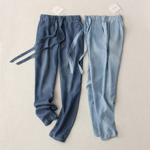 Женские летние штаны, тонкие джинсы на шнурках с эластичной талией, повседневные джинсы-шаровары большого размера, свободные штаны C5461 2024 - купить недорого