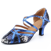 Latin dance shoes shining Women Salsa party Ballroom shoes Closed Toe T Strap Glitter Mary Jane Dance Shoes 2024 - buy cheap