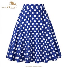 SISHION Midi Skirt 2021 Runway Vintage Rockabilly Skirts Womens Sexy Pinup 50S 60S Cotton Polka Dot Blue Skirts Summer 2024 - buy cheap