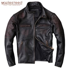 MAPLESTEED Washed Stone Milled Edging Distressed Men Leather Jacket Vintage Black 100% Natural Calf Skin Coat Men Clothing M210 2024 - buy cheap