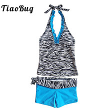 Tiaobug-conjunto de biquíni estampado infantil, duas peças, estampa zebra, roupa de banho, meninas, praia, halter, top 2024 - compre barato