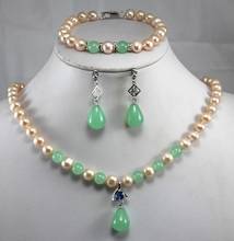 New Design Yellow Pearl Red/Green Jades Pendant Necklace Bracelet Jewelry Set 2024 - buy cheap