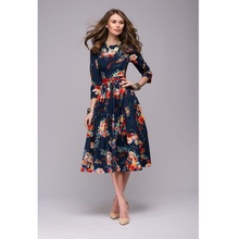 Women casual knee-length dress 2018 new arrival long sleeve printing summer dress for offical lady Women loose vestidos 2024 - buy cheap