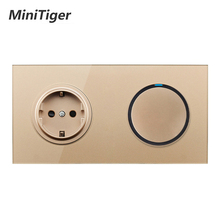 Minitiger White Crystal Glass Panel 16A EU Russia Standard Wall Power Socket 1 Gang 1 Way On / Off Light Switch LED Indicator 2024 - buy cheap