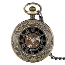 Colgante Steampunk para hombres y mujeres, pulsera manual de Reloj de bolsillo mecánico, de lujo, a la moda, con números romanos, esqueleto, cadena FOB 2024 - compra barato
