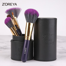 Zoreya-conjunto de pincéis de maquiagem com 7 peças, conjunto de pincéis essenciais para pó, sombra, com suporte ou bolsa de cosméticos, novo, 2019 2024 - compre barato