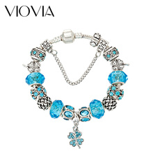 VIOVIA-pulsera de marca de lujo para mujer, colgante de cristal con diamantes de imitación de Color azul plateado, bricolaje, B17024 2024 - compra barato