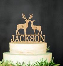 Silueta personalizada Mr & Mrs Doe y Buck grabado rústico Hunting está sobre la decoración de la fiesta de compromiso de la torta de madera de la boda 2024 - compra barato