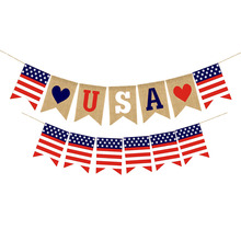 US National Day The USA Independence Day Garland Buntings Dovetail Jute Linen Colorized USA Burlap Flags Party Decoration 2024 - buy cheap