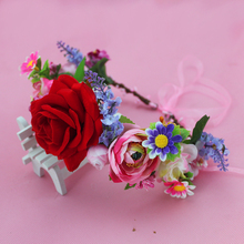 2016 New Women Wedding Rose Flower Wreath headband Kids Party Floral garlands Ribbon Adjustable flower crown Hair Accessories 2024 - buy cheap
