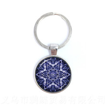 OM/AUM Key Chain Handmade Blue Mandala Datura Flower Symbol Art Jewelry Glass Photo Keyring Endless Love And Vengeance Wholesale 2024 - buy cheap