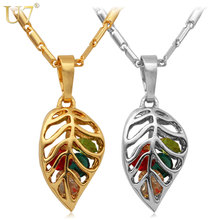 U7 Sale Collier Maxi Necklace Collares Colorful Crystal Trendy Women Jewelry Gold/Silver Color Leaf Necklaces & Pendants P367 2024 - buy cheap