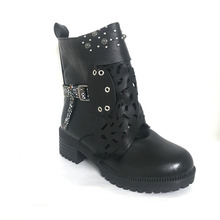 Autumn Ankle Boots Women Low Heel Platform Side Zip Casual Short Boot Rivet Decoration Hollow Shoes Big Size 43 Botas Feminina 2024 - buy cheap