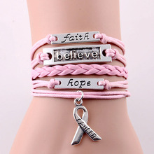 10PC/lot Infinity Love Faith Believe Hope Cancer Breast Charm Bracelet Registered Adjustable Leather Bracelets Women Men Jewelry 2024 - buy cheap