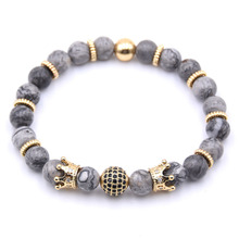 Micro Pave  CZ Zirconia Gold ball  Charm Bracelet Men Dull Polish Matte Stone Bead Bracelet erkek bileklik 2024 - buy cheap