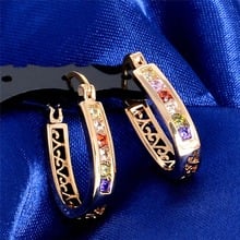 QCOOLJLY White and Colorful Shiny Gold Color Hoop Earrings Luxury Women Jewelry Cubic Zircon Earrings Best selling 2024 - buy cheap