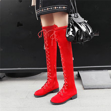 YMECHIC 2018 Fashion Red Yellow Cross Tied Over Knee High Motorcycle Boots Suede Plus Size Ladies Goth Shoes Long Lace Up Boots 2024 - buy cheap