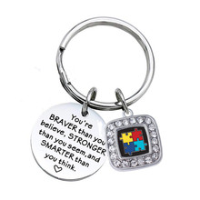 Metal Crafts Braver stronger smarter awareness puzzle piece autism key ring keychains for autistic hope inspire gift jewelry 2024 - buy cheap