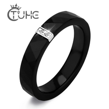 Anéis femininos brancos e pretos 3mm, estilo simples com dois cristal feitos de material cerâmico saudável, presente de natal de aniversário 2024 - compre barato
