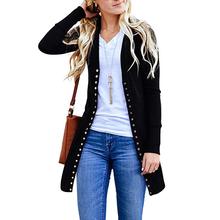 Casaco longo de outono, jaqueta feminina, manga longa, justa, malha, cardigan, roupa externa 2024 - compre barato