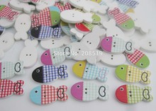 WBNWKW 13mm*25mm Fish shape wood sewing buttons Mix 100pcs Randomly Cute children clothes button 2024 - buy cheap