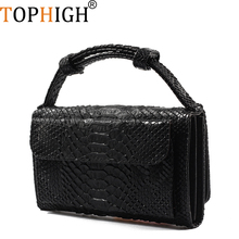 TOPHIGH Luxury Genuine Leather Handbags Designer Chain Shoulder Cross-body Bags Small Crocodile Pattern Leather Clutch party bag 2024 - buy cheap