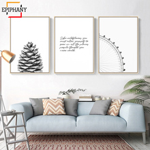 Pintura de noria con estampado de cono de pino, pintura de lona nórdica minimalista en blanco y negro para pared, carteles e impresiones modernas 2024 - compra barato