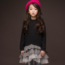 Платья для девочек в Корейском стиле, Осеннее хлопковое вечернее платье в черную полоску с оборками для детей 4-14 лет, платья для подростков, 2019 2024 - купить недорого