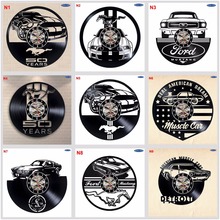 Reloj de pared con disco de vinilo hecho a mano para Ford Mustang, regalo divertido, decoración única Vintage para el hogar, relojes de coche 2024 - compra barato