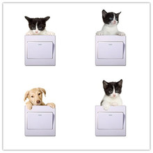 Lovely 3D Cats Dogs Switch Sticker for Home Decor Living room bedroom cute Animal Vinyl Decal Art Poster switch wall Stickers 2024 - buy cheap