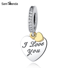 Authentic 100% 925 Sterling Silver Bead Golden I Love You Forever Dangle Charms Fit Pandora Original Bracelets Women DIY Jewelry 2024 - buy cheap